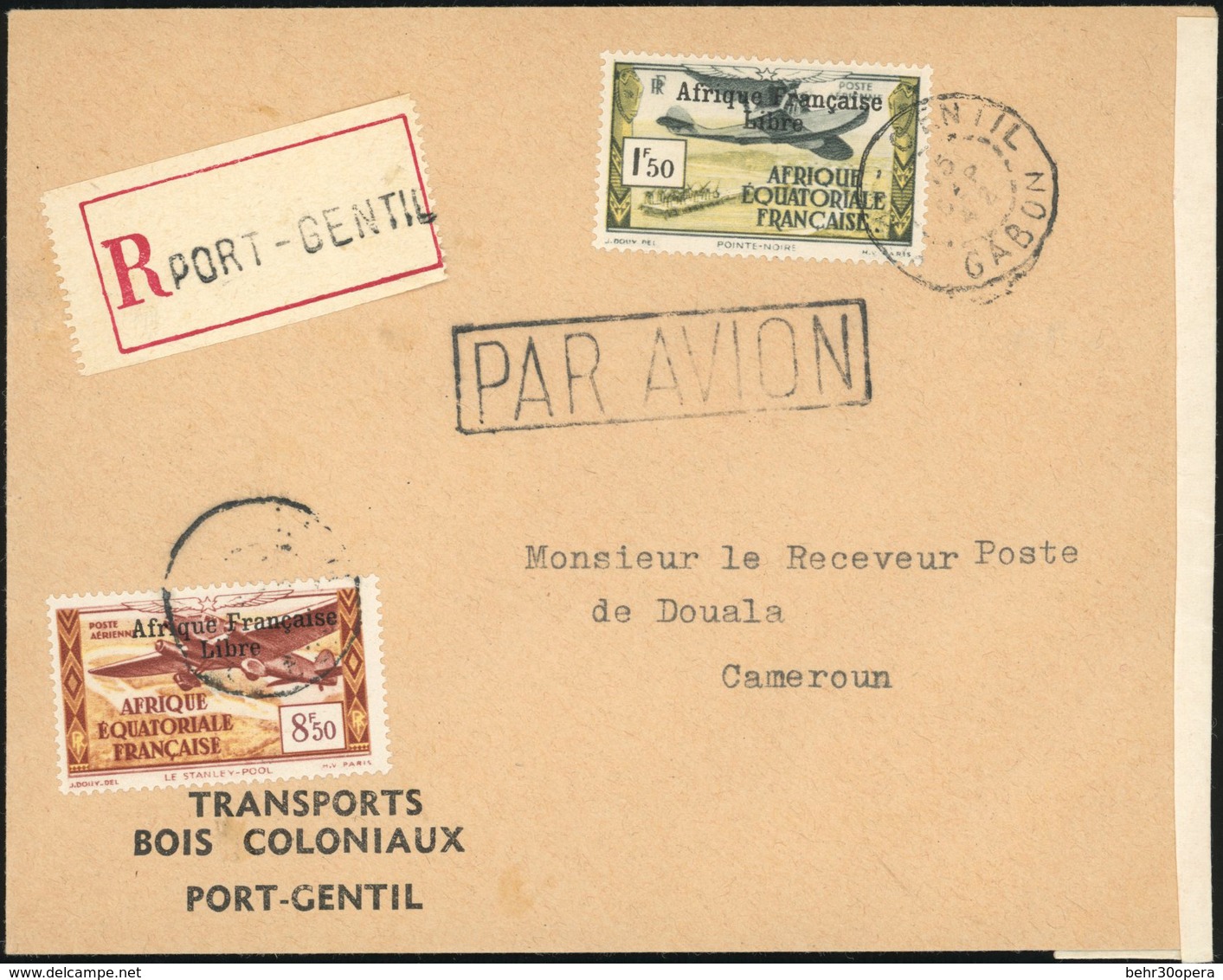 O N°1419, 2 Valeurs. Obl. Sur Lettre Frappée Du CàD De PORT GENTIL Du 15 Septembre 1942 à Destination De DOUALA (CAMEROU - Otros & Sin Clasificación