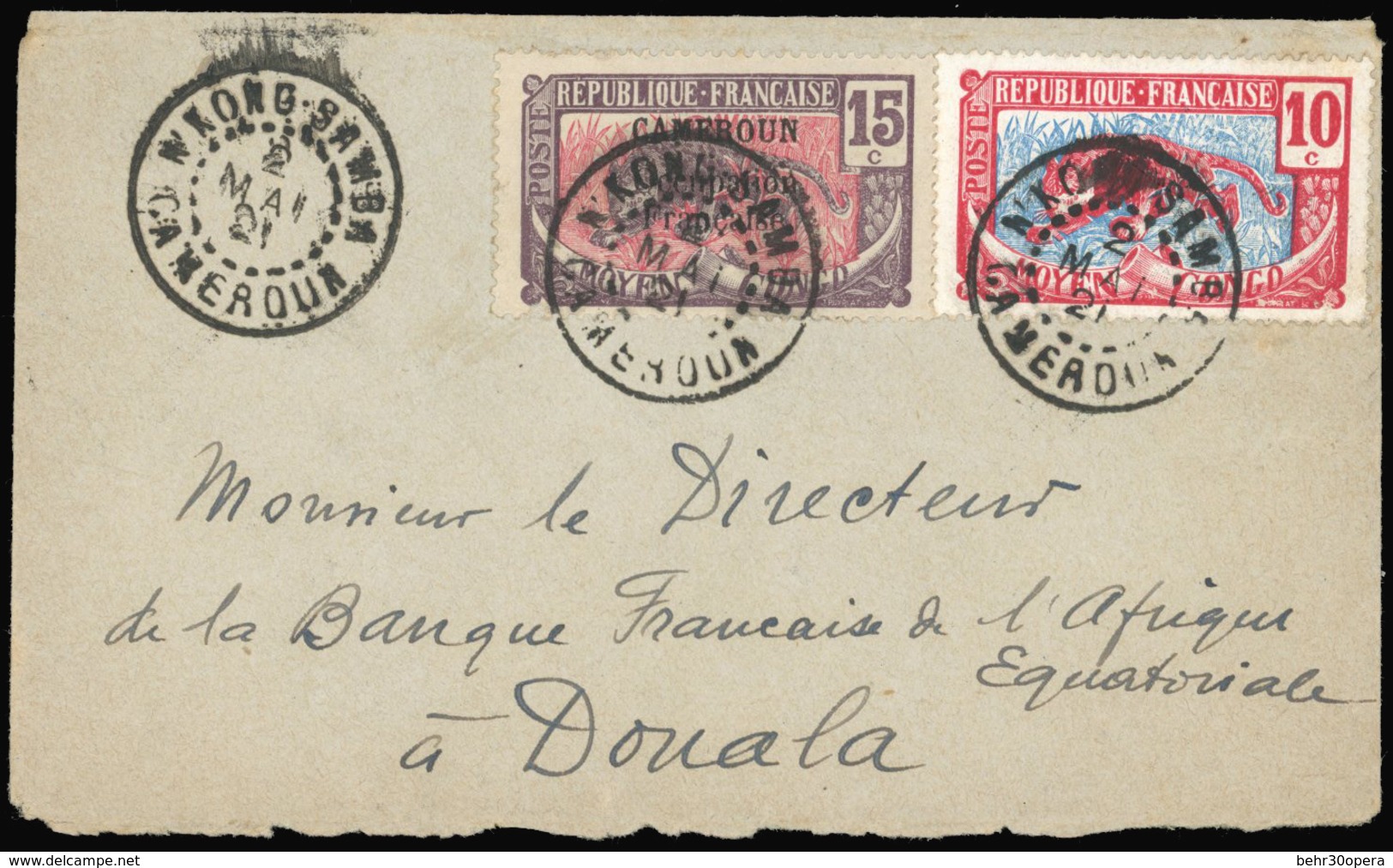 O N°72, Mixte Du 15c. Violet Et Rose + CONGO N°52 Obl. S/lettre Frappée Du CàD De N'KONG SAMBA Du 2 Mai 1921 à Destinati - Otros & Sin Clasificación