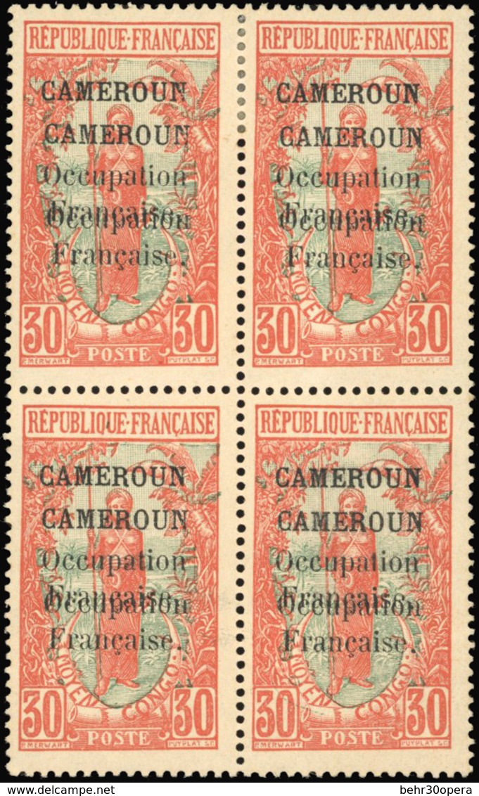 * N°75a, 30c. Rouge Et Vert-bleu. Bloc De 4. Double Surcharge. 2 Timbres **. Très Grande Rareté. SUP. - Otros & Sin Clasificación