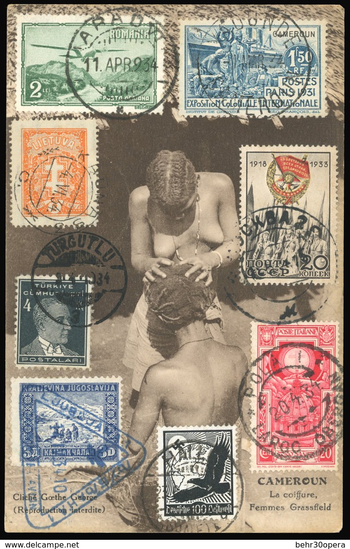 O N°152, 1F.50 Bleu, Exposition Coloniale, Obl. S/carte Postale Dite ''Tour Du Monde'' Au Départ Du CAMEROUN Du 1 Mars 1 - Otros & Sin Clasificación