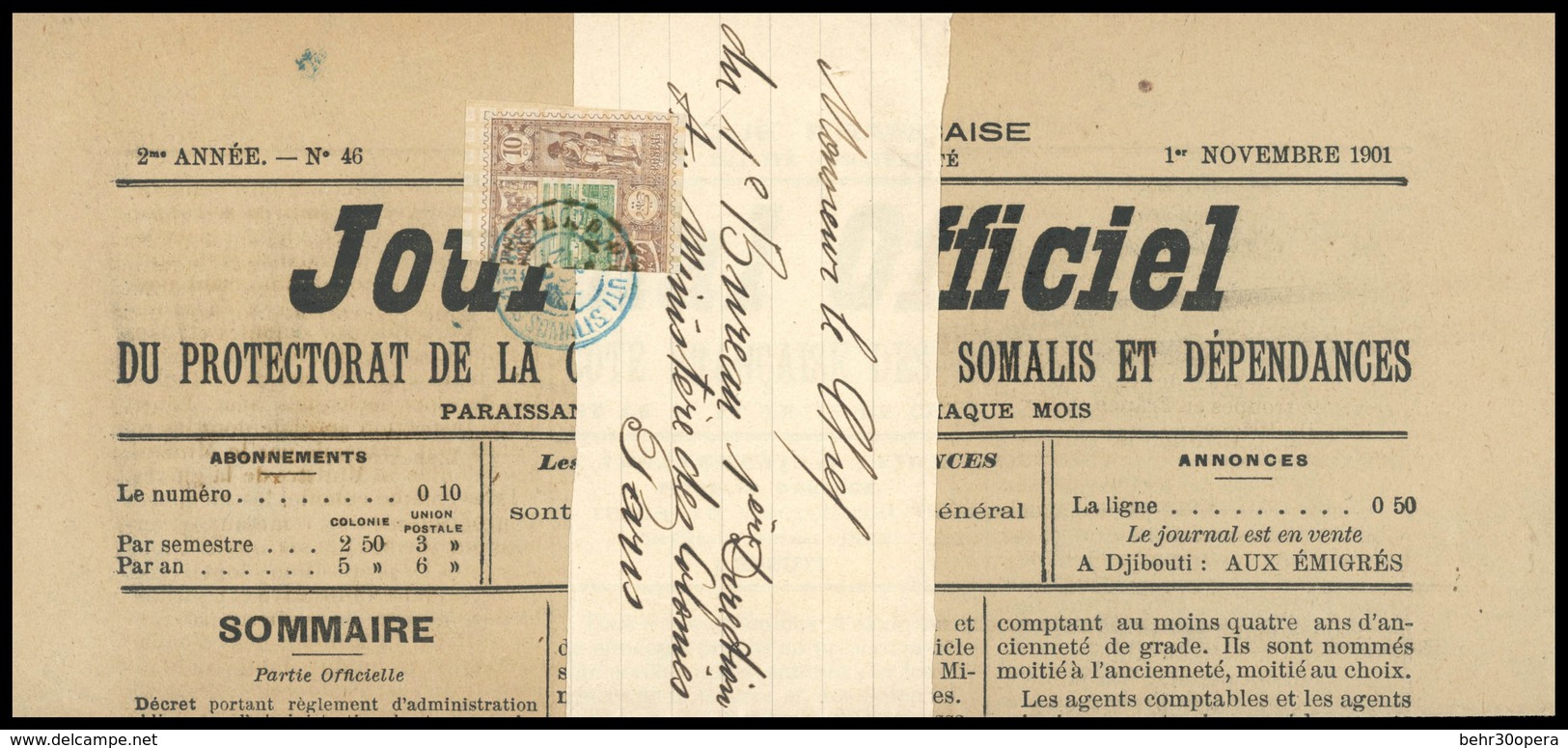 O N°10bB, Moitié Du 10c. Brun-lilas Et Vert Obl. Sur Journal Complet Du 1er. NOVEMBRE 1901. SUP. - Otros & Sin Clasificación