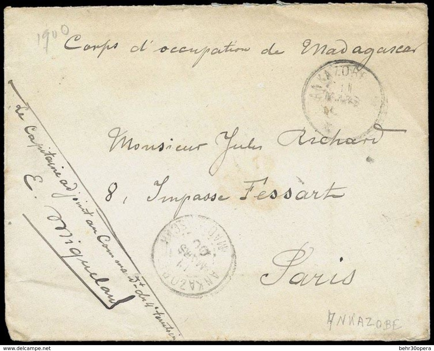 O Lettre Frappée Du CàD ANKAZOBE - MADAGASCAR 11 Mars 1900 à Destination De PARIS. TB. - Otros & Sin Clasificación