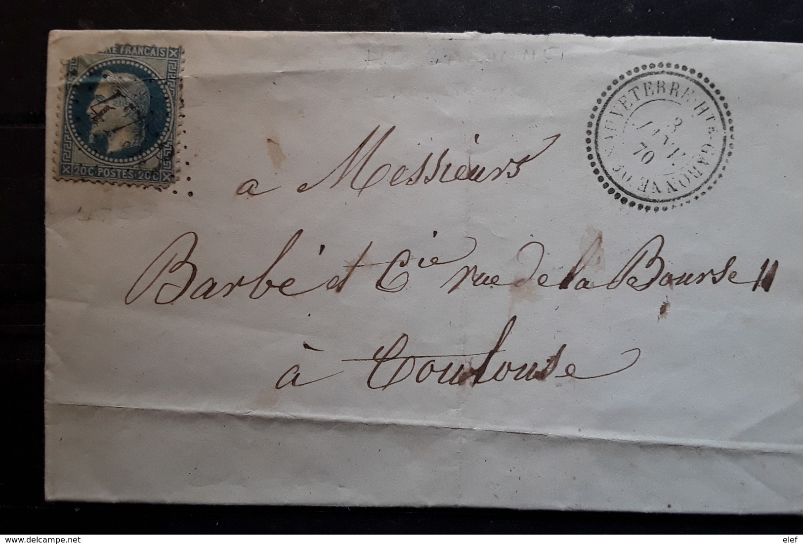 Lettre De SAUVETERRE HAUTE GARONNE GC 4753 / Empire Lauré No 29,IND 18 , Cachet Perlé,  3 Janvier 1870 > TOULOUSE - 1849-1876: Klassik