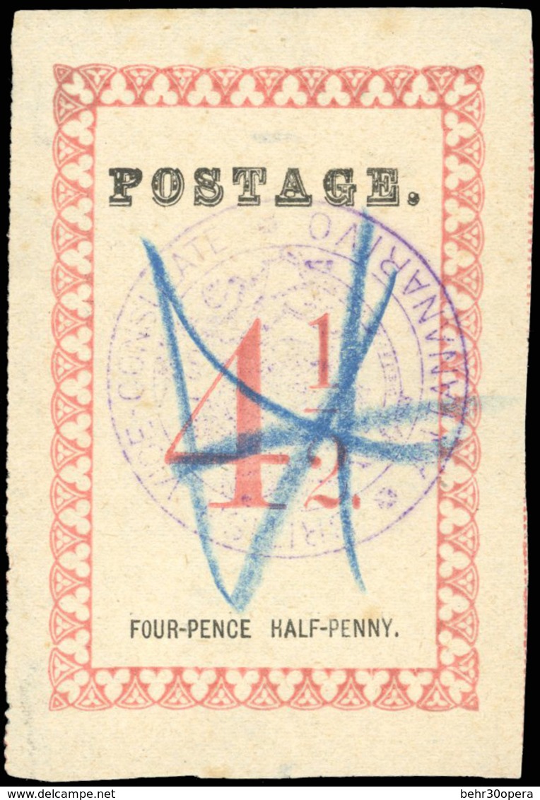 O N°18a, 4 1/2d. Rose. Cachet ''BRITISH VICE-CONSULATE ANTANANARIVO'' En Violet. Point Après ''POSTAGE'' Et ''PENNY''. O - Otros & Sin Clasificación