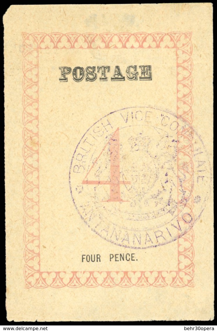 (*) N°26, 4d. Rose. Paire. Cachet ''BRITISH VICE-CONSULATE ANTANANARIVO'' En Violet. Sans Point Après ''POSTAGE''. (SG#3 - Otros & Sin Clasificación