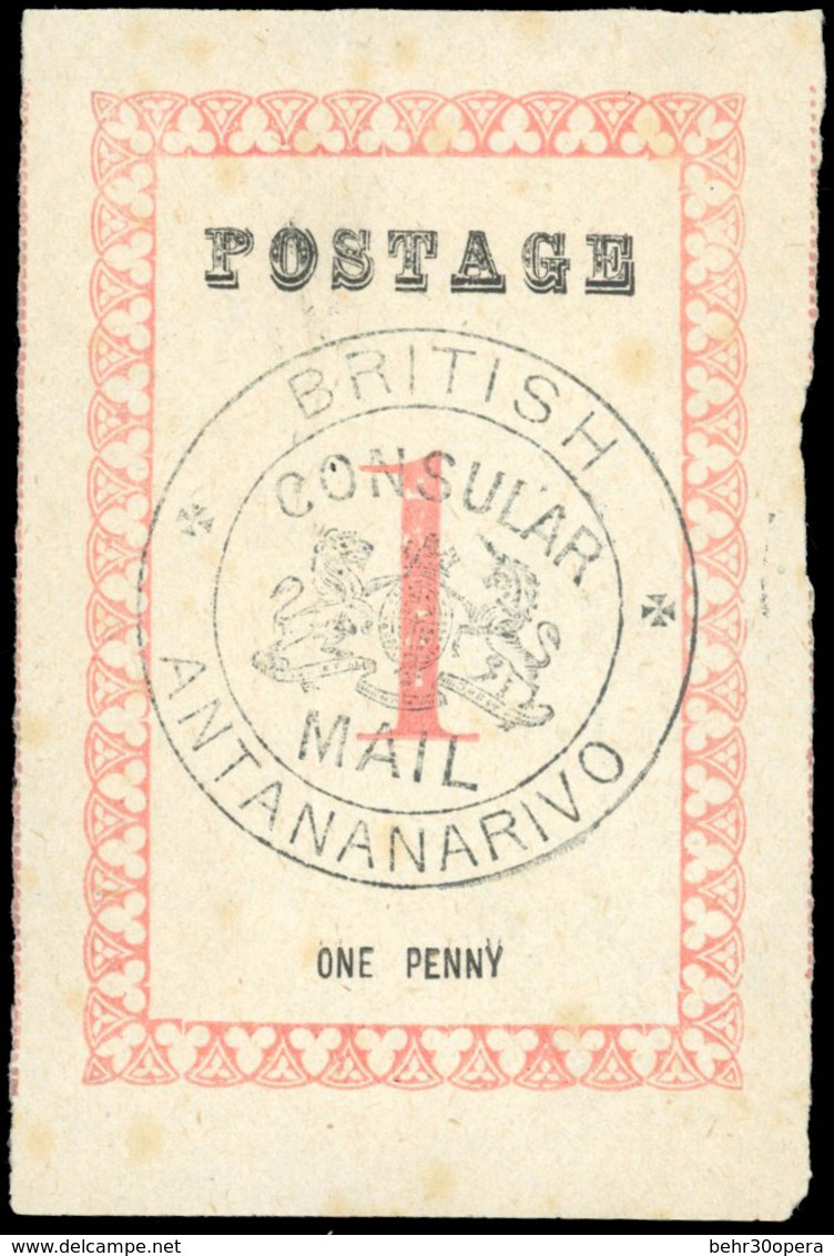 (*) N°37, 1d. Rose. Cachet ''BRITISH CONSULAR MAIL ANTANANARIVO'' En Noir. Sans Point Après ''POSTAGE'' Et ''PENNY'' (SG - Otros & Sin Clasificación