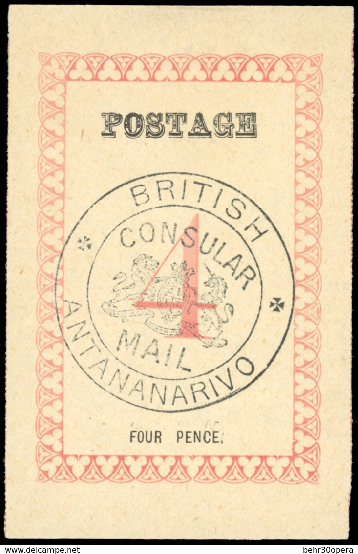 (*) N°43, 4d. Rose. Cachet ''BRITISH CONSULAR MAIL ANTANANARIVO'' En Noir. Sans Point Après ''POSTAGE'' (SG#43 - Cote 37 - Autres & Non Classés