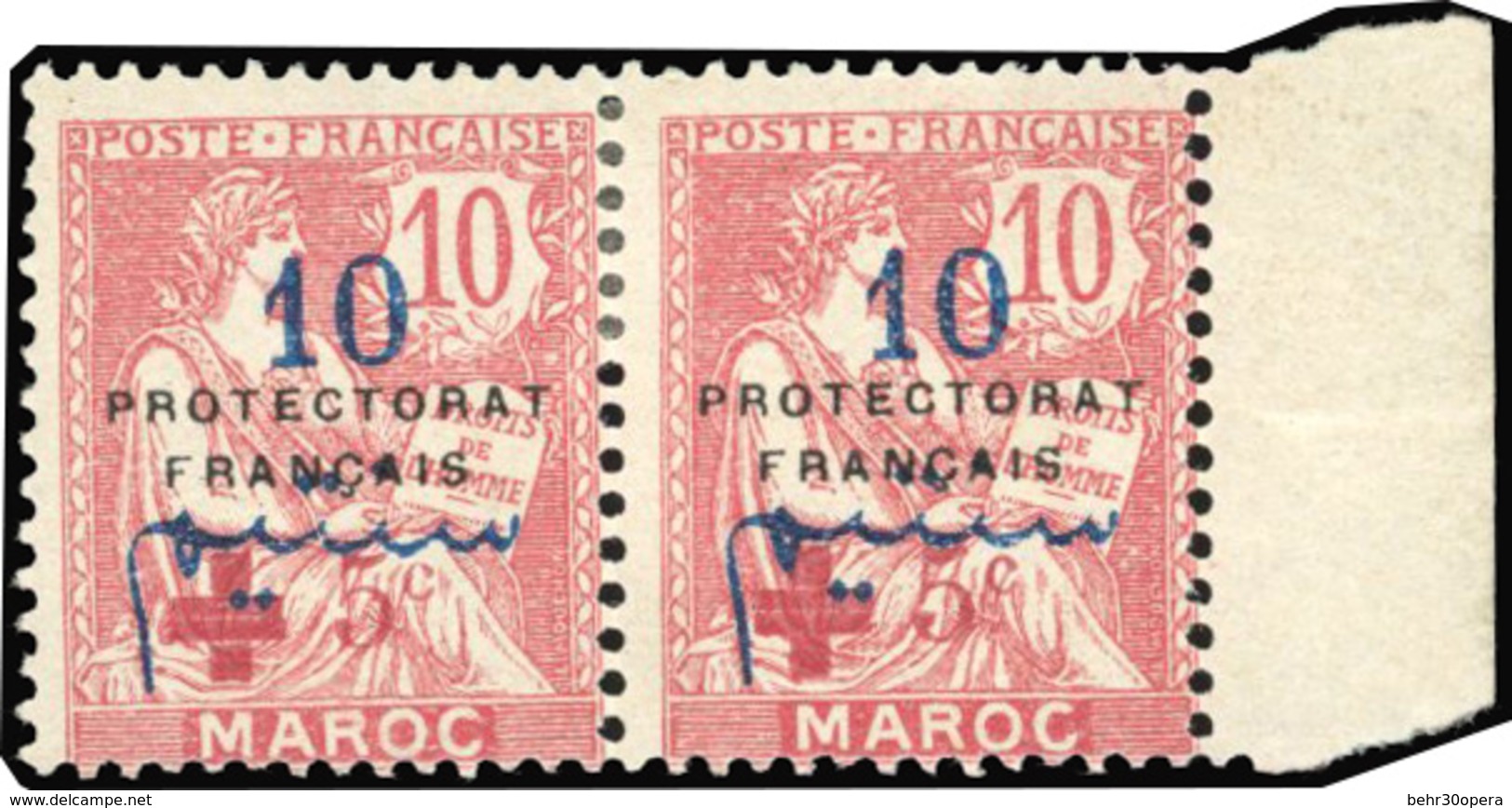 * N°55, +5c. Sur 10c. Rose. Paire Horizontale. Variété De Surcharge ''S'' De FRANCAIS Renversé Sur 1 Timbre. BdeF. TB. - Otros & Sin Clasificación