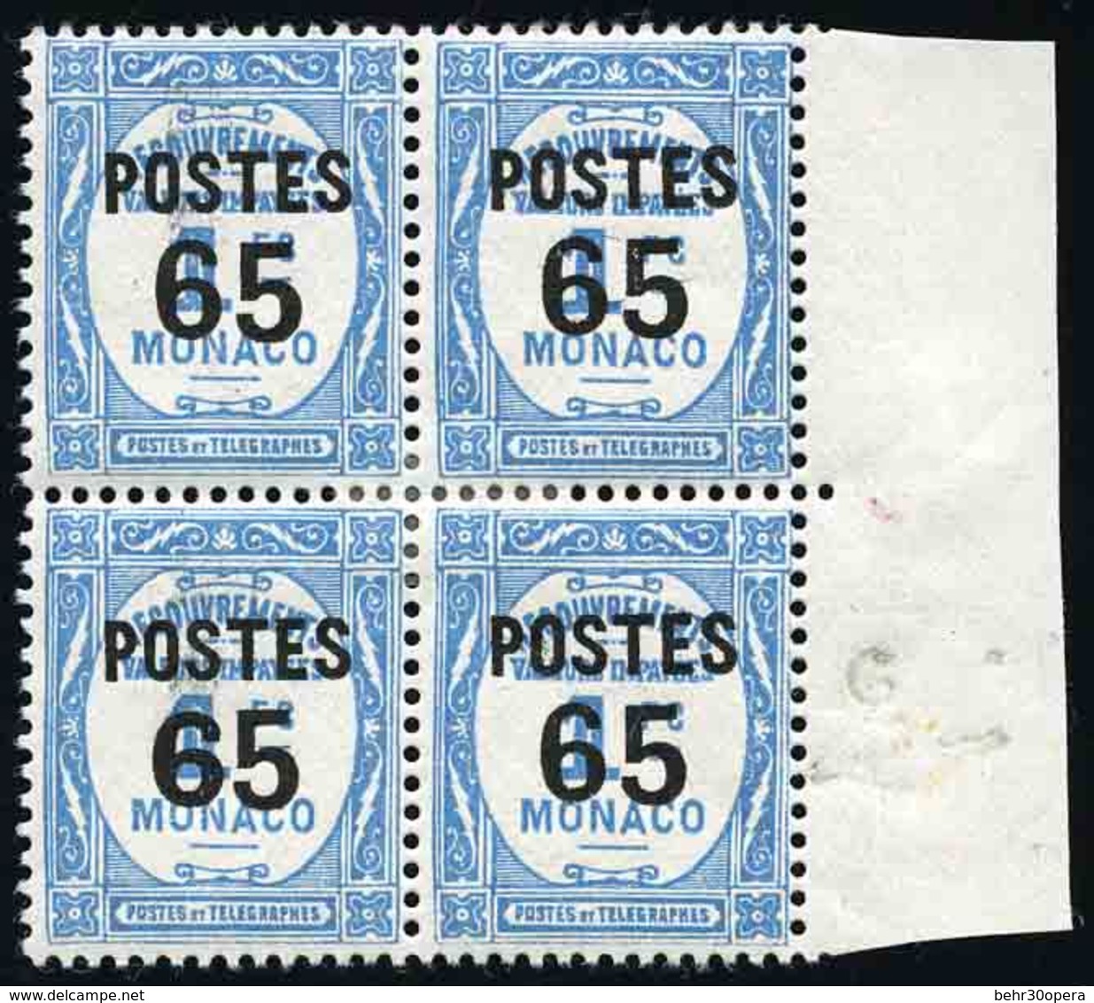 * N°148a, 65c. S/1F. Bleu Clair. Variété Gros ''6'' Dans Bloc De 4. BdeF. TB. - Otros & Sin Clasificación