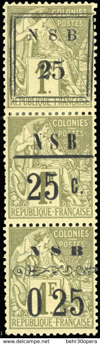 * N°1233, 25c. Sur 20c. Brique Sur Vert. Bande Verticale Les 3 Types De Surcharge Se-tenant. SUP. - Otros & Sin Clasificación