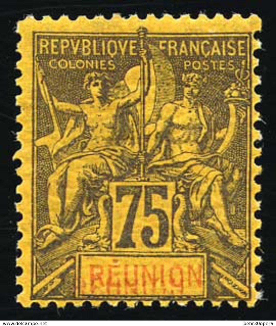 * N°43a, 75c. Violet-noir S/jaune. Double ''REUNION''. TB. - Otros & Sin Clasificación