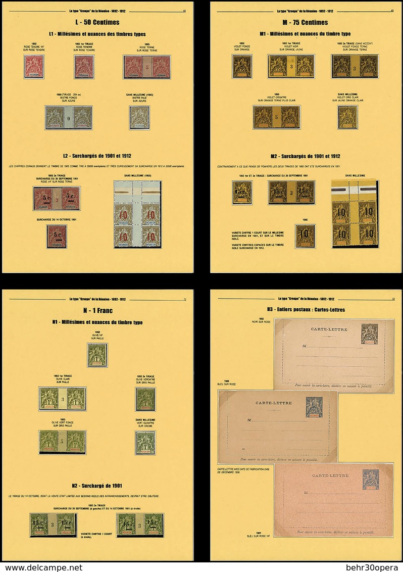 * Etude Sur Les Groupes De La Réunion Avec Chaques Valeurs Et Nuance Des Timbres Types, Des Entiers Postaux (enveloppes, - Otros & Sin Clasificación