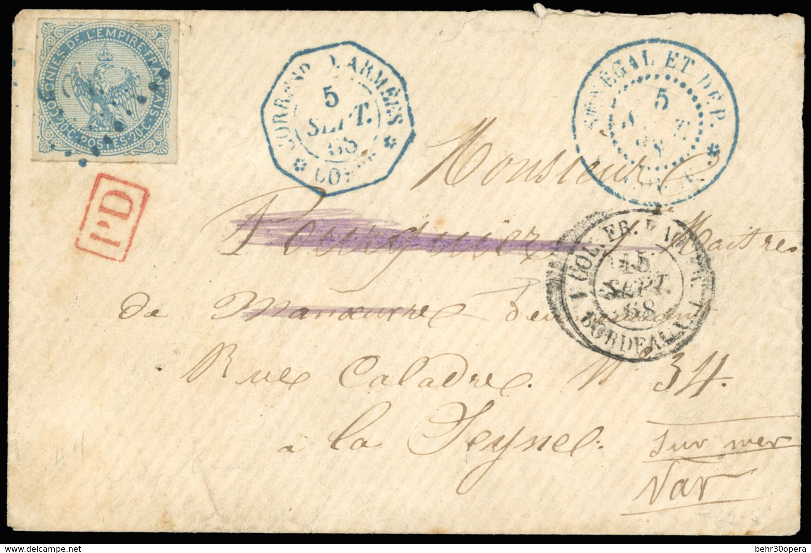 O N°4, Timbre De Colonies Générales N°4. 20c. Bleu, Obl. ''GOR'' S/lettre Frappée Du CàD ''SENEGAL ET DEP. - GOREE'' Et  - Otros & Sin Clasificación