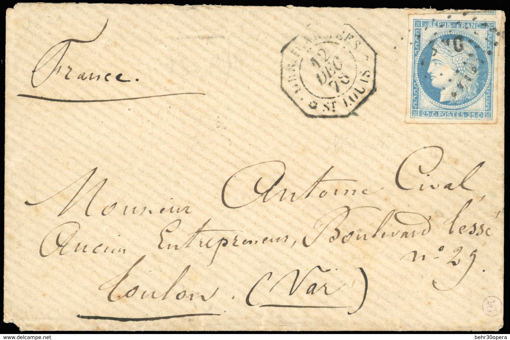 O N°23, Timbre De Colonies Générales N°23. 25c. Bleu Obl. ''SNG'' S/lettre Frappée Du CàD ''CORR. D'ARMEES - ST-LOUIS''  - Otros & Sin Clasificación