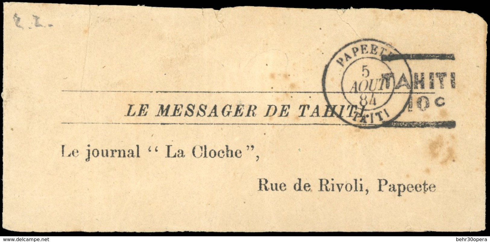 O N°5aA, Bande De Journal ''LA CLOCHE'' Affranchie TAHITI 10c. Obl. PAPEETE - TAITI Du 5 Août 1884 à Destination De PAPE - Otros & Sin Clasificación