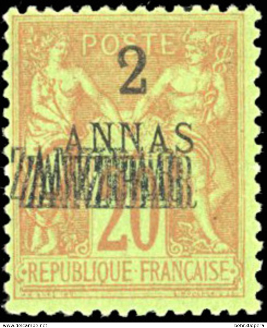 * N°23a, 2a. S. 20c. Brique S. Vert. Triple Surcharge ''ZANZIBAR''. TB. - Otros & Sin Clasificación