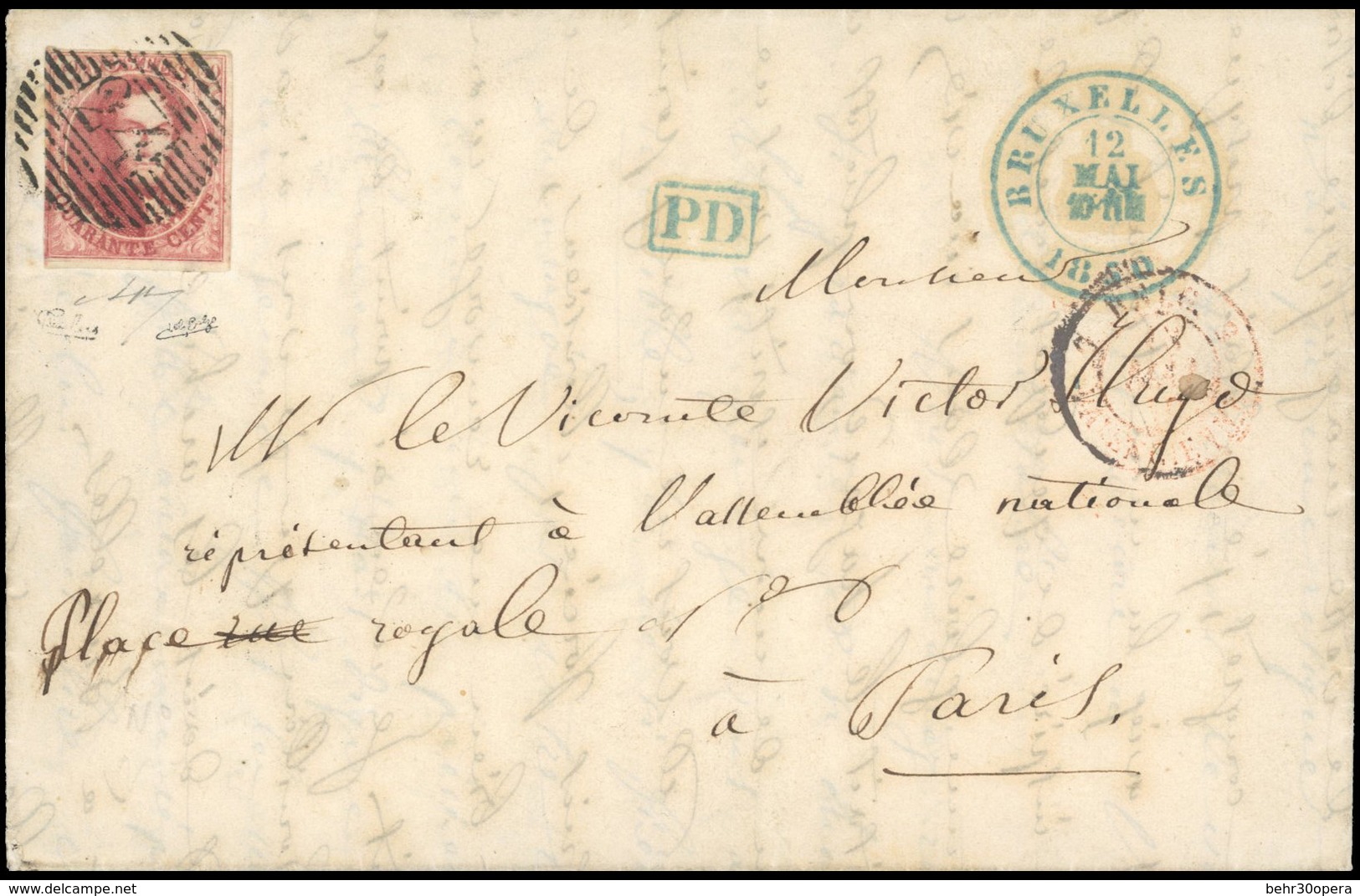 O N°5, 40c. Carmin. Obl. Sur Lettre Frappée Du CàD De BRUXELLES Du 12 Mai 1850 à Destination De PARIS. Pli Adressé à VIC - Otros & Sin Clasificación