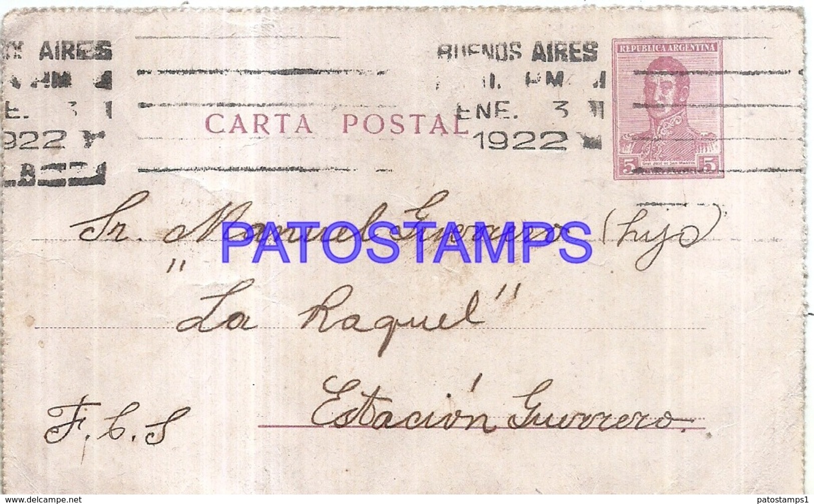 120745 ARGENTINA BUENOS AIRES YEAR 1922 CIRCULATED TO ESTACION GUERRERO BREAK POSTAL STATIONERY NO POSTCARD - Enteros Postales