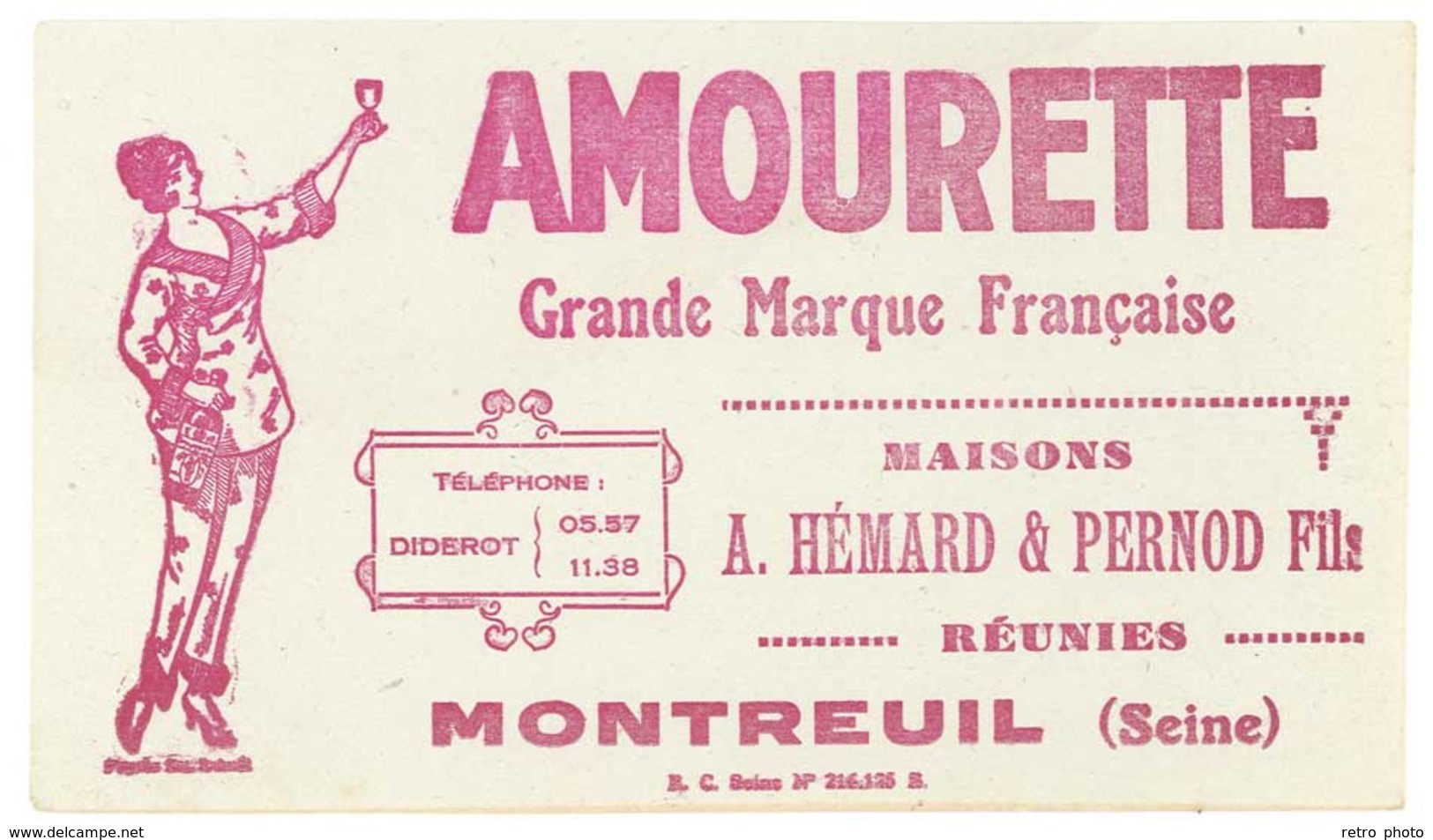 Buvard Amourette, Maisons Hémard & Pernod Fils Réunies, Montreuil ( Post Absinthe ) - A