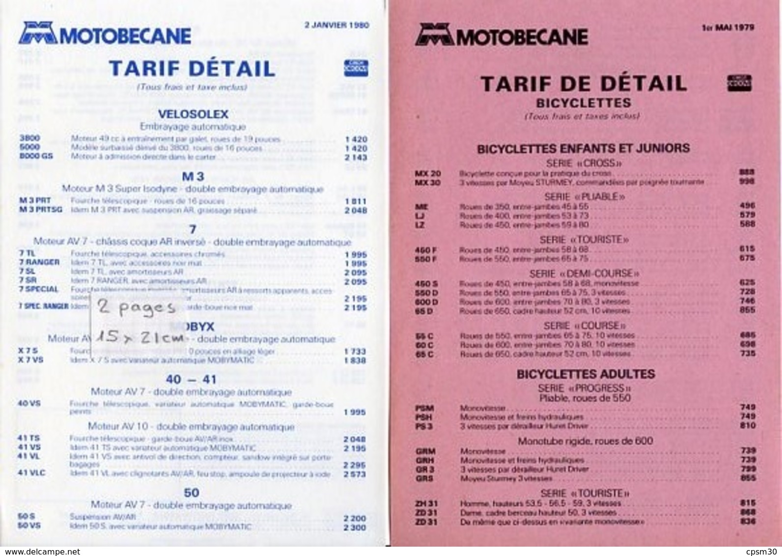 tarif de vente vélo cyclomoteur motocyclette motobécane et divers publicités de cycles cyclomoteurs (20 documents)