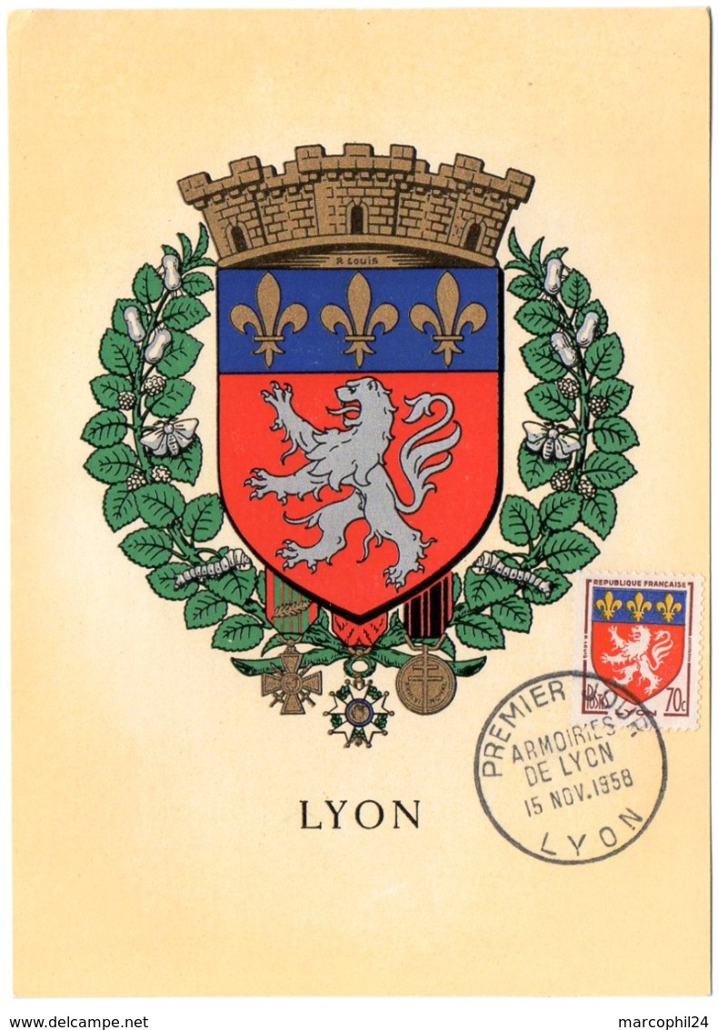 HERALDIQUE = 69 LYON 1958 = CARTE MAXIMUM + CACHET PREMIER JOUR N° 1181 ARMOIRIES - 1950-1959