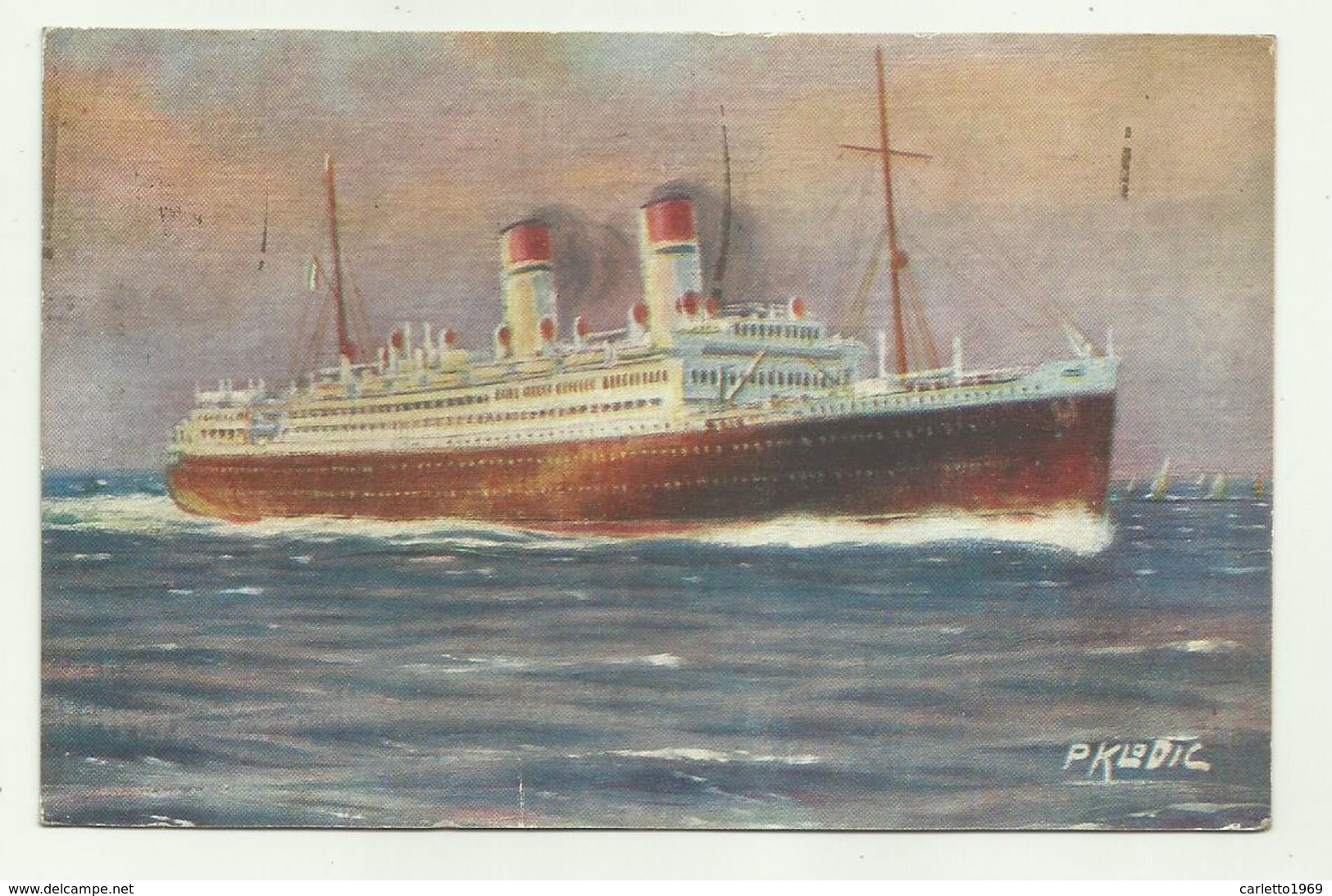 PIROSCAFO GIULIO CESARE, FLOTTE RIUNITE COSULICH   ILLUSTRATA P. KLODIC  VIAGGIATA 1933 FP - Piroscafi