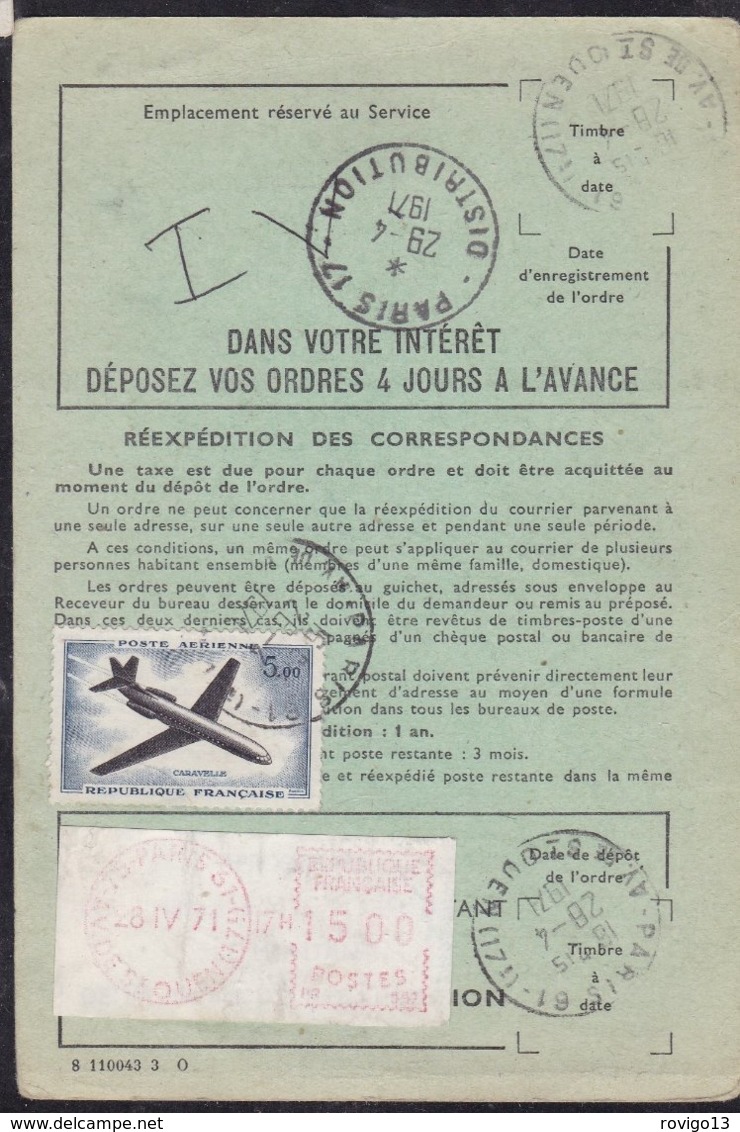 France - Ordre De Réexpédition Du Courrier De 1971 - 1961-....