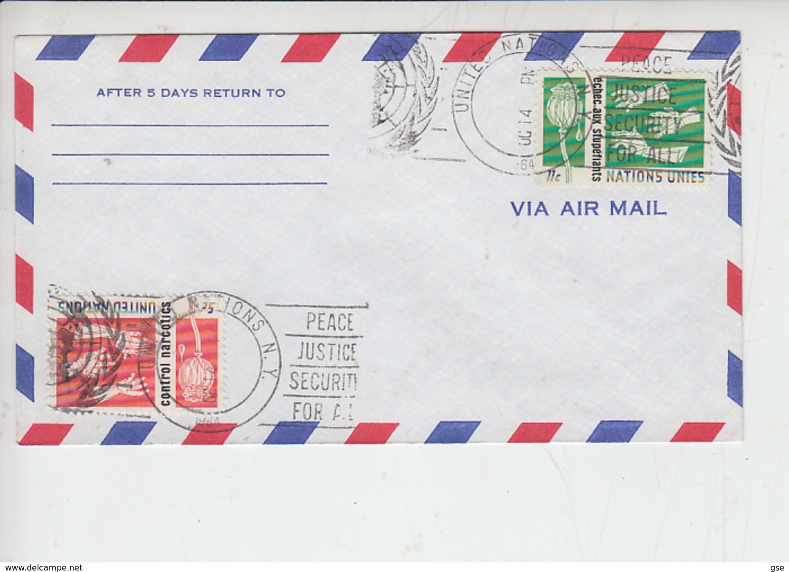 NAZIONI UNITE 1964 - Yvert 127/28 -  Controllo Stupefacenti - Lettres & Documents
