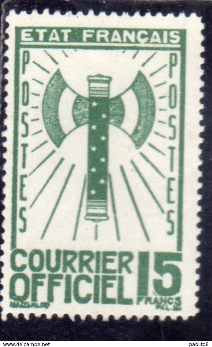 FRANCIA FRANCE 1942 1943 SERVICE SERVIZIO COURRIER OFFICIEL 15f MNH - Nuovi