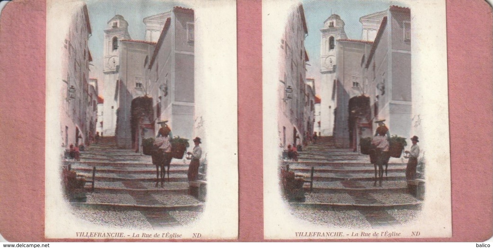 Photo Stéréo - Villefranche Sur Mer - La Rue De L'Église - Stereoscoop