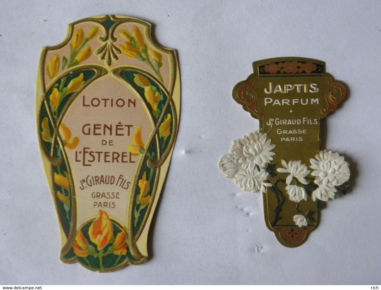 2 Etiquettes  Jean Giraul 06 Grasse - Lotion Genêt De L'Esterel,, Japtis Parfum - Labels