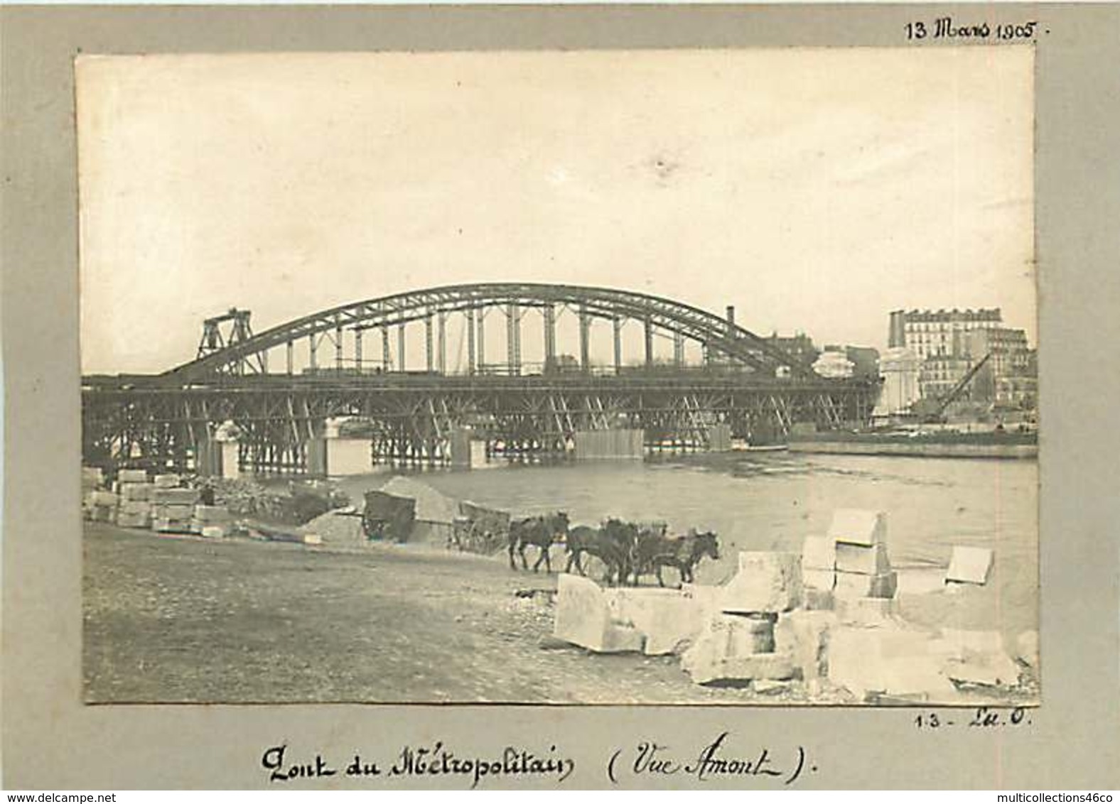 011019C - PHOTO 1905 PARIS Pont Du Métropolitain Vue Amont - Pierres Graviers Chevaux - Stations, Underground