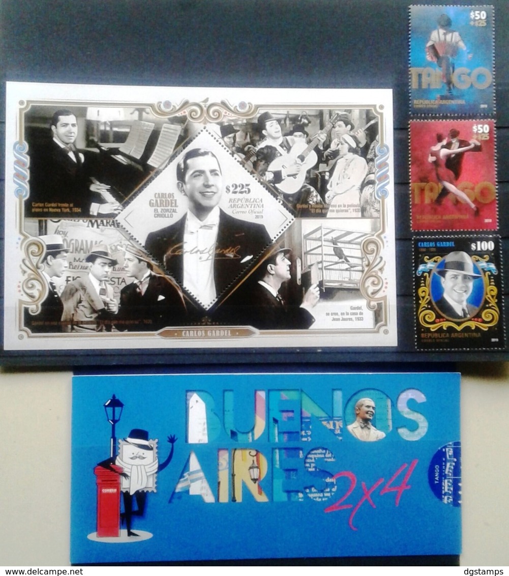 Argentina 2019 ** Buenos Aires 2 X 4. Tango. Carlos Gardel. Serie, HB Y Carnet. - Nuevos