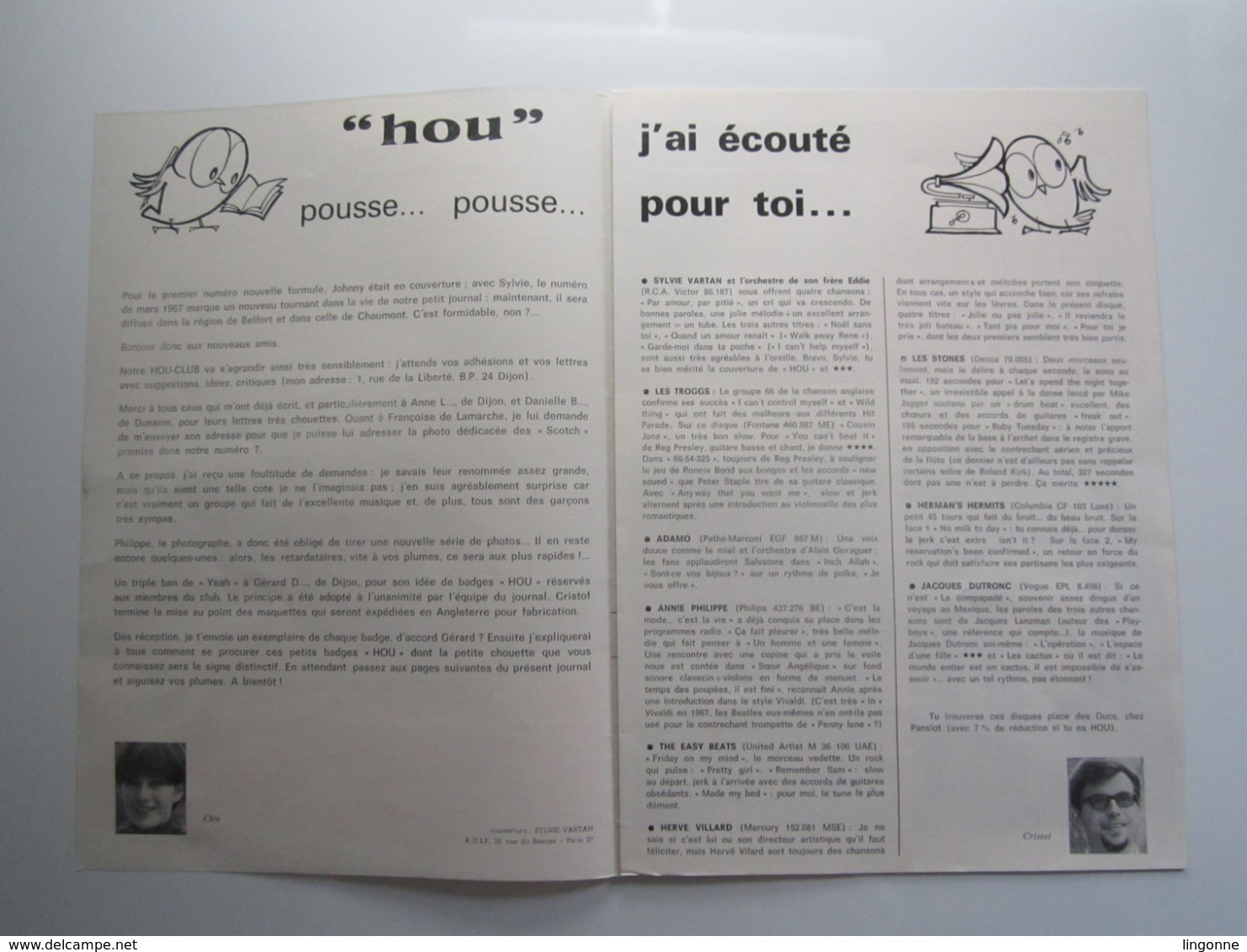 TRÈS RARE HOU Le Journal Du Hou'club MARS 1967 N°8 SYLVIE VARTAN LES TROGGS ADAMO VILLARD STONES DUTRONC JAMES DEAN - Musica