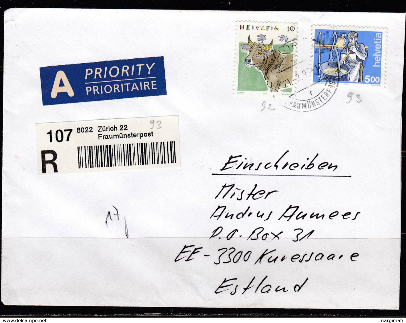 Einschreibenbrief 1997 Helvetia- Estonia. - Storia Postale