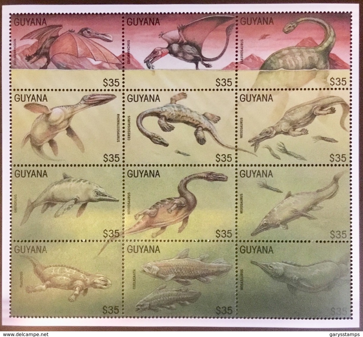 Guyana 1996 Prehistoric Dinosaurs Fish Birds Sheetlet MNH - Préhistoriques