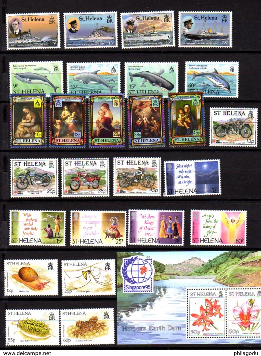 Sainte-Hélène 1987-95, Bateaux, Moto, Insectes, Noël, Série Entre 462 Et 657**, Cote 152 € - Sainte-Hélène