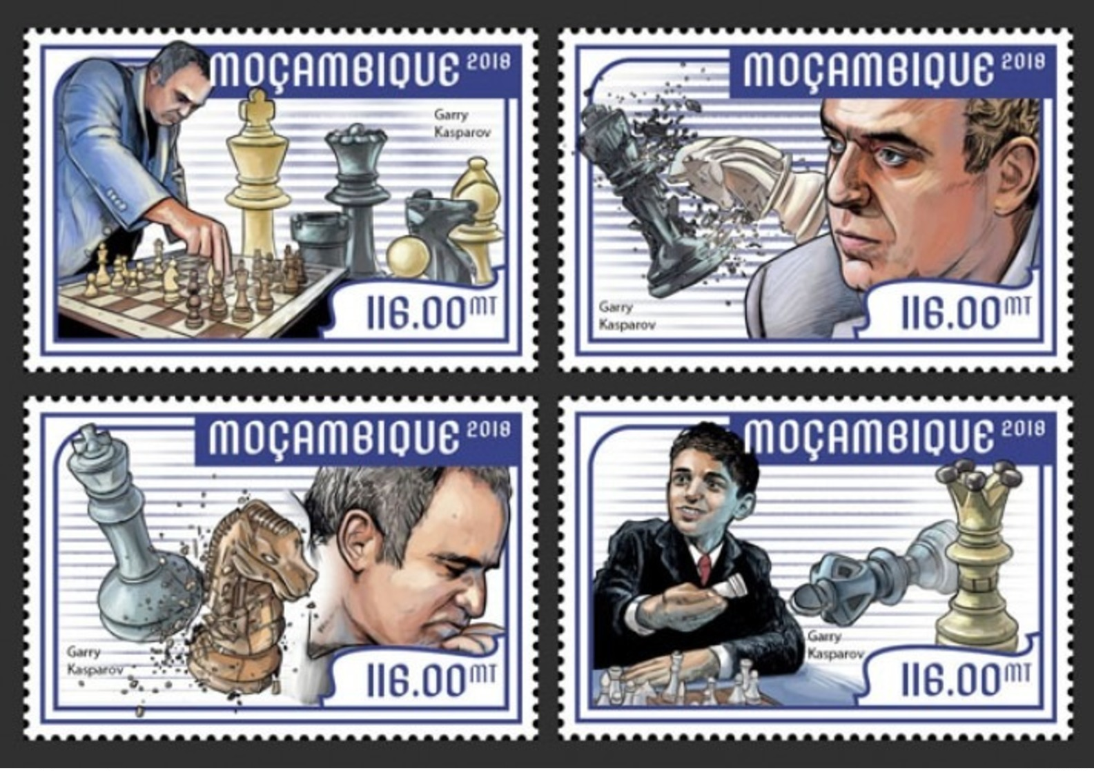 MOZAMBIQUE - 2018 - Chess, Garry Kasparov - Perf 4v Set - M N H - Mozambique
