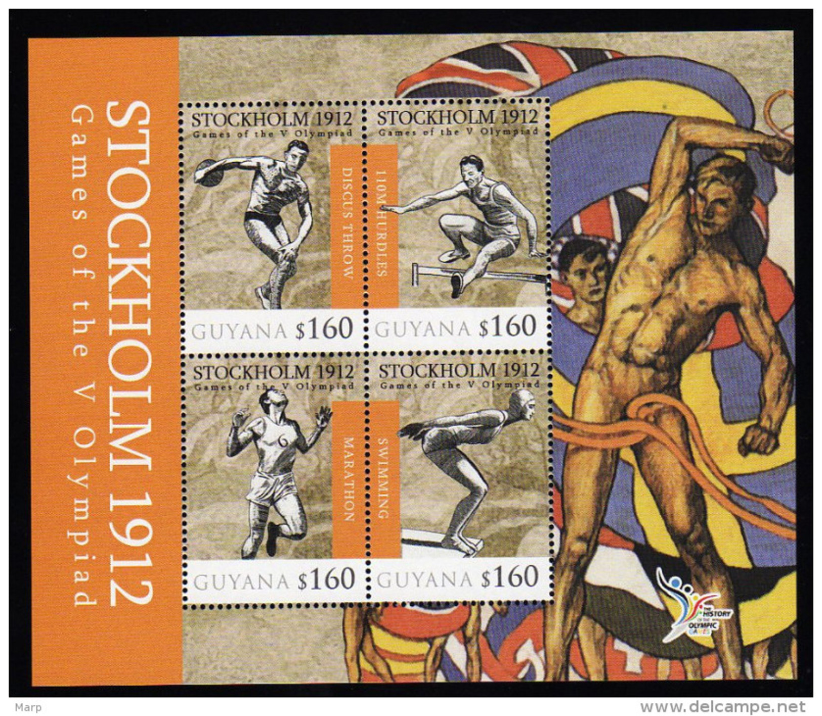 Guyana S/Sheet Mnh History Olympic Games Stockholm 1912 With Hurdles/Discus And Others - Other & Unclassified