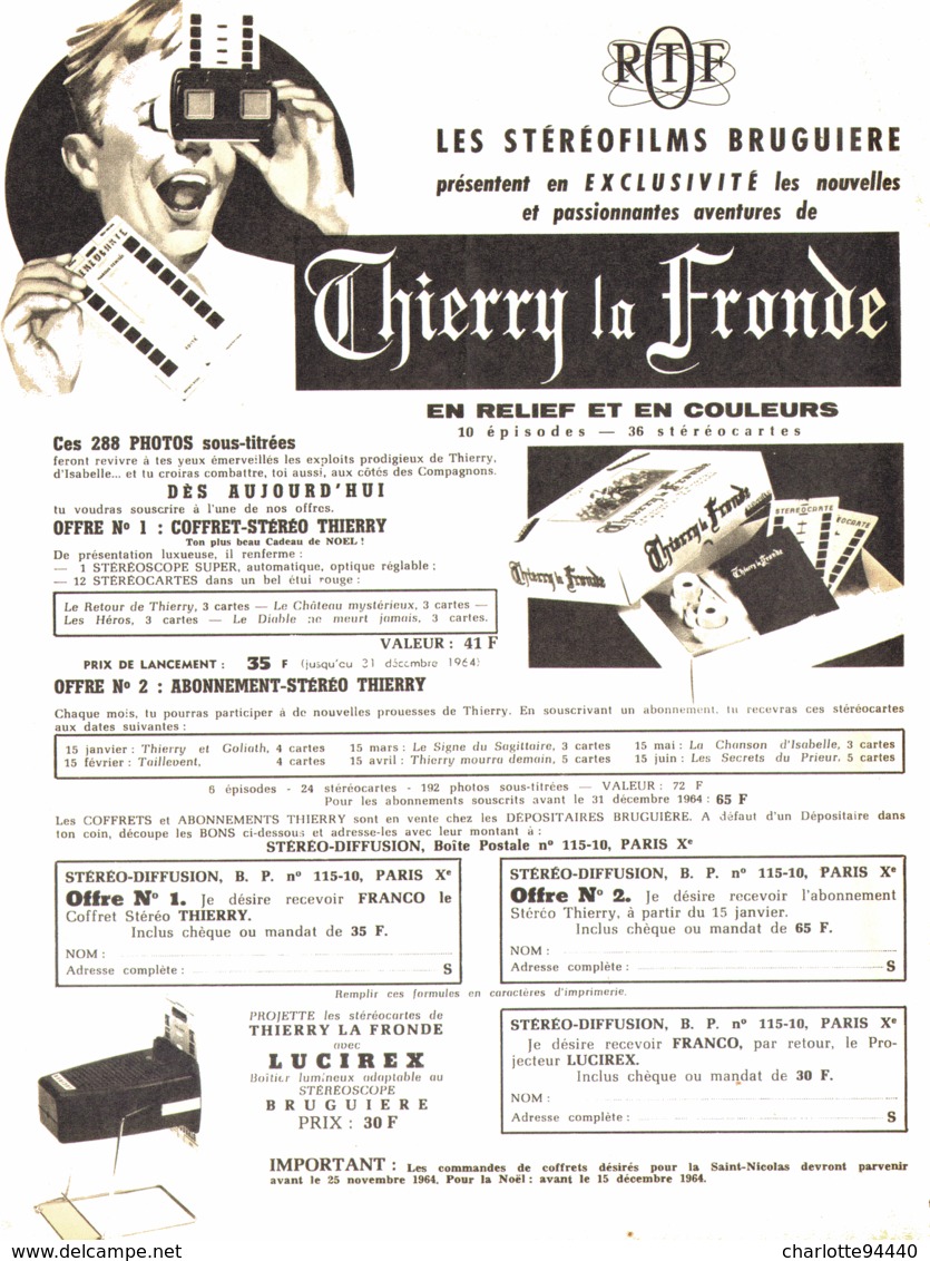 PUB STEREOFILMS  " BRUGUIERE " THIERRY LA FRONDE "  1964 ( 1 ) - Visionneuses Stéréoscopiques