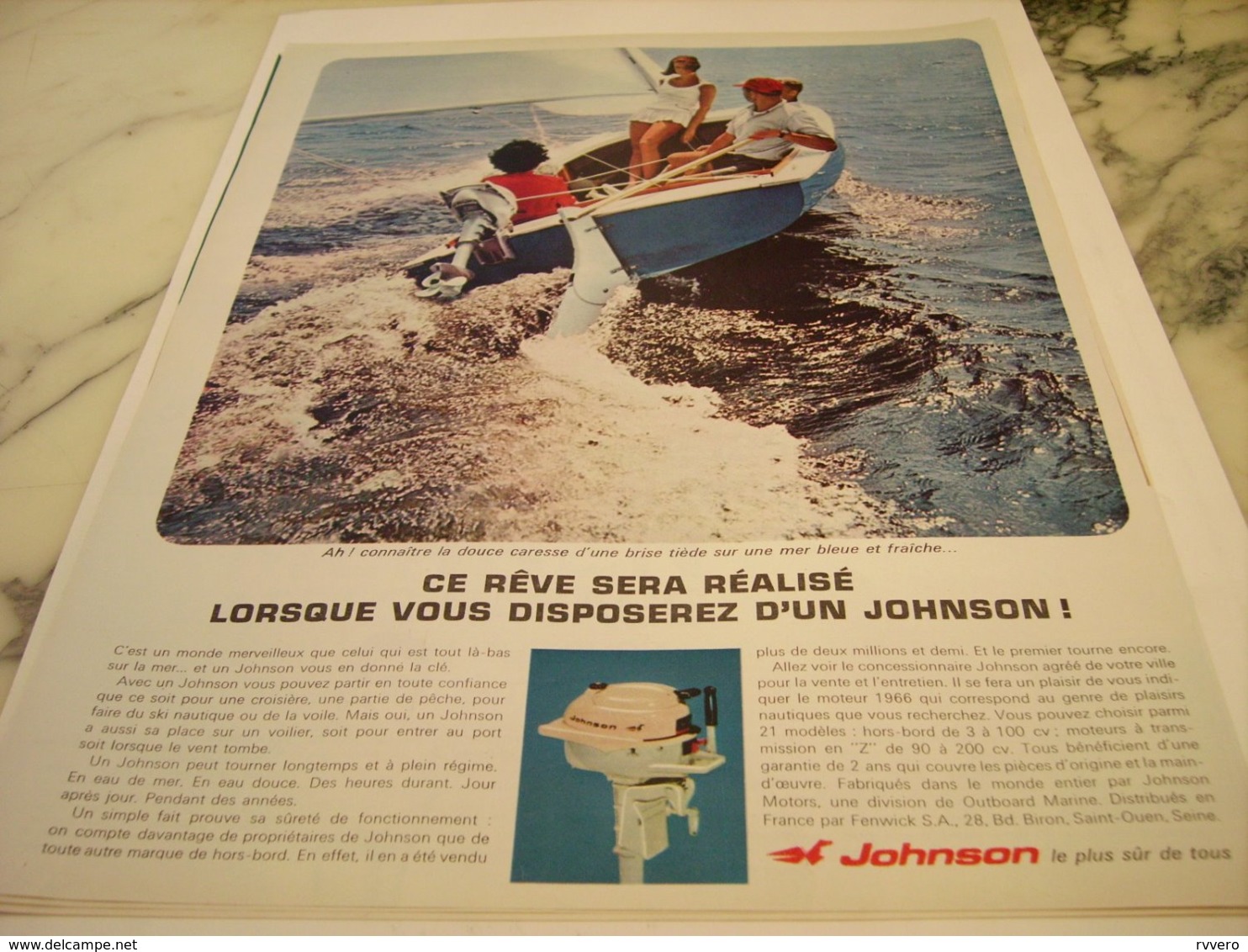 ANCIENNE PUBLICITE REVE REALISE  MOTEUR BATEAU JOHNSON 1966 - Other & Unclassified