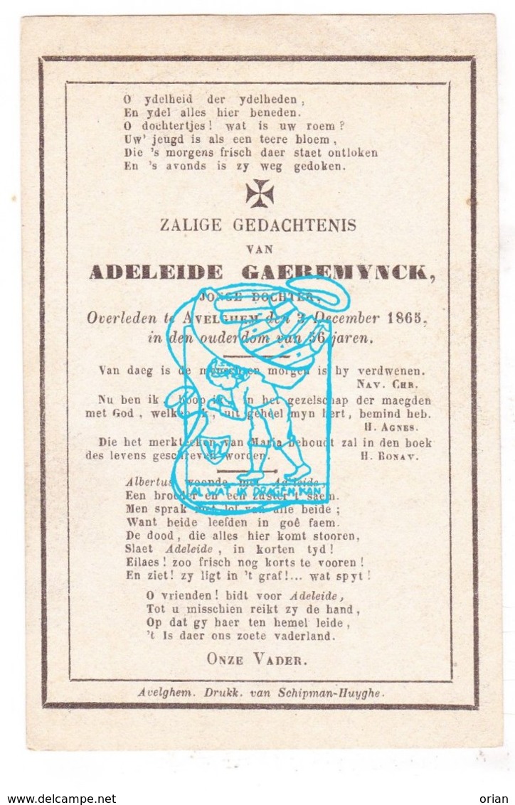 DP Adelaide Gaeremynck ° 1809 † Avelgem 1865 - Images Religieuses
