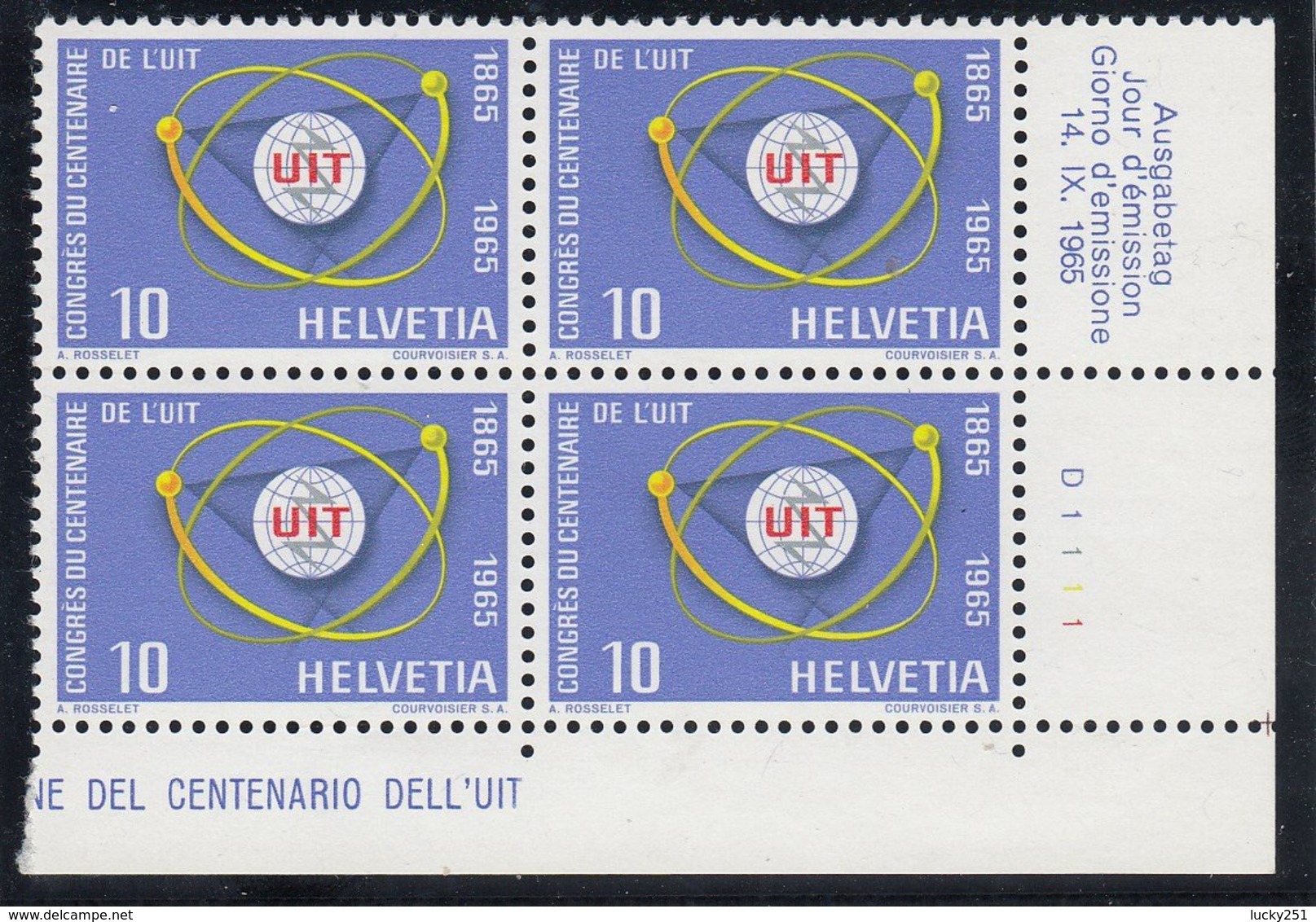 Suisse - 1965 - N° YT 756/57 - Centenaire De L'UIT - Blocs De Quatre - Unused Stamps