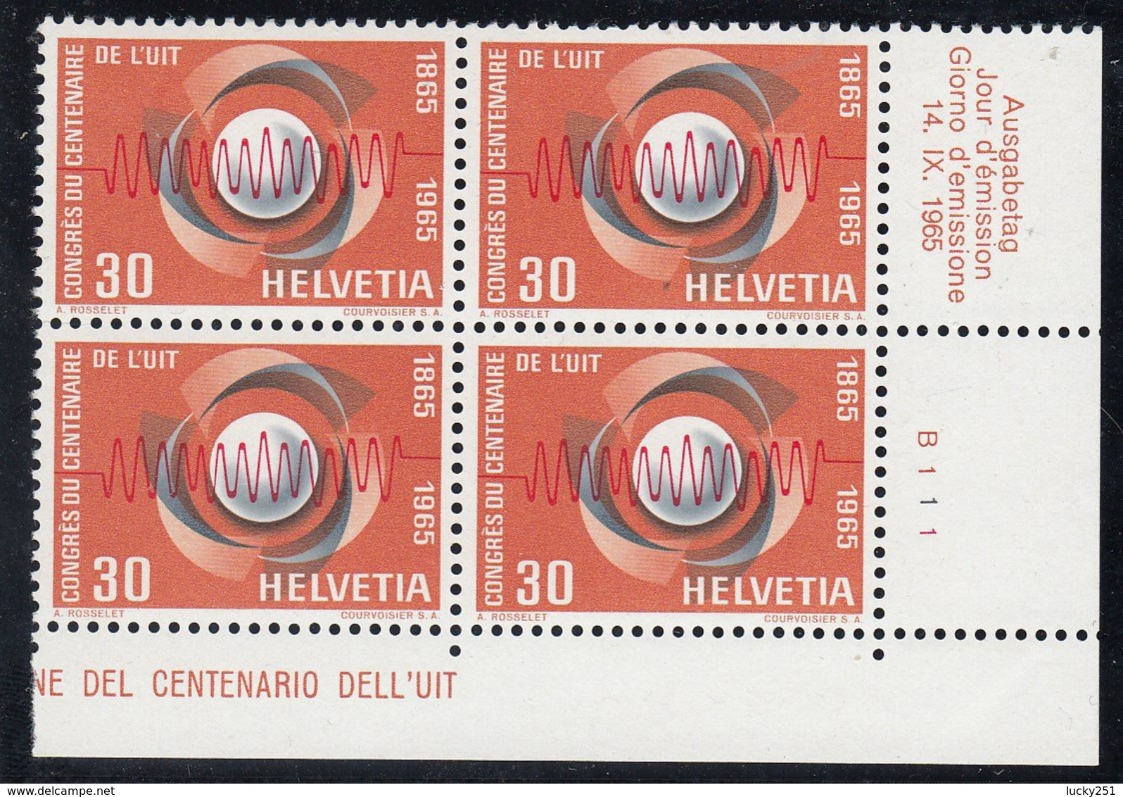 Suisse - 1965 - N° YT 756/57 - Centenaire De L'UIT - Blocs De Quatre - Unused Stamps