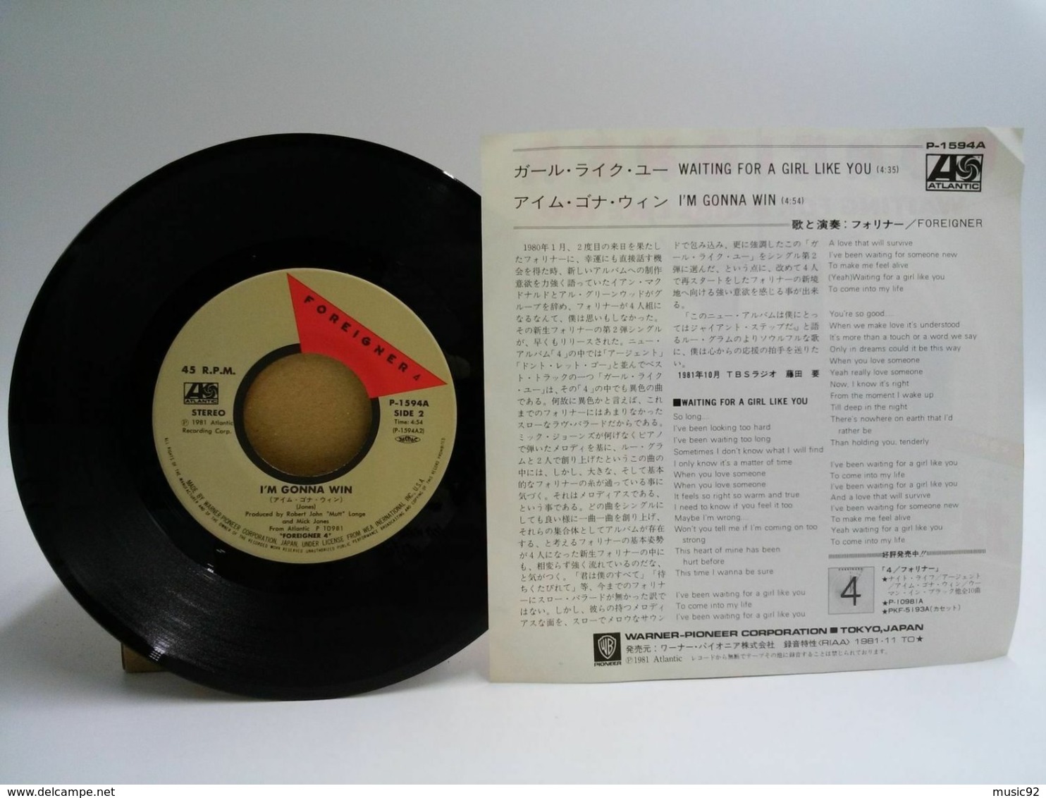 Foreigner 45t Vinyle Waiting For A Girl Like You Japon - Hard Rock & Metal