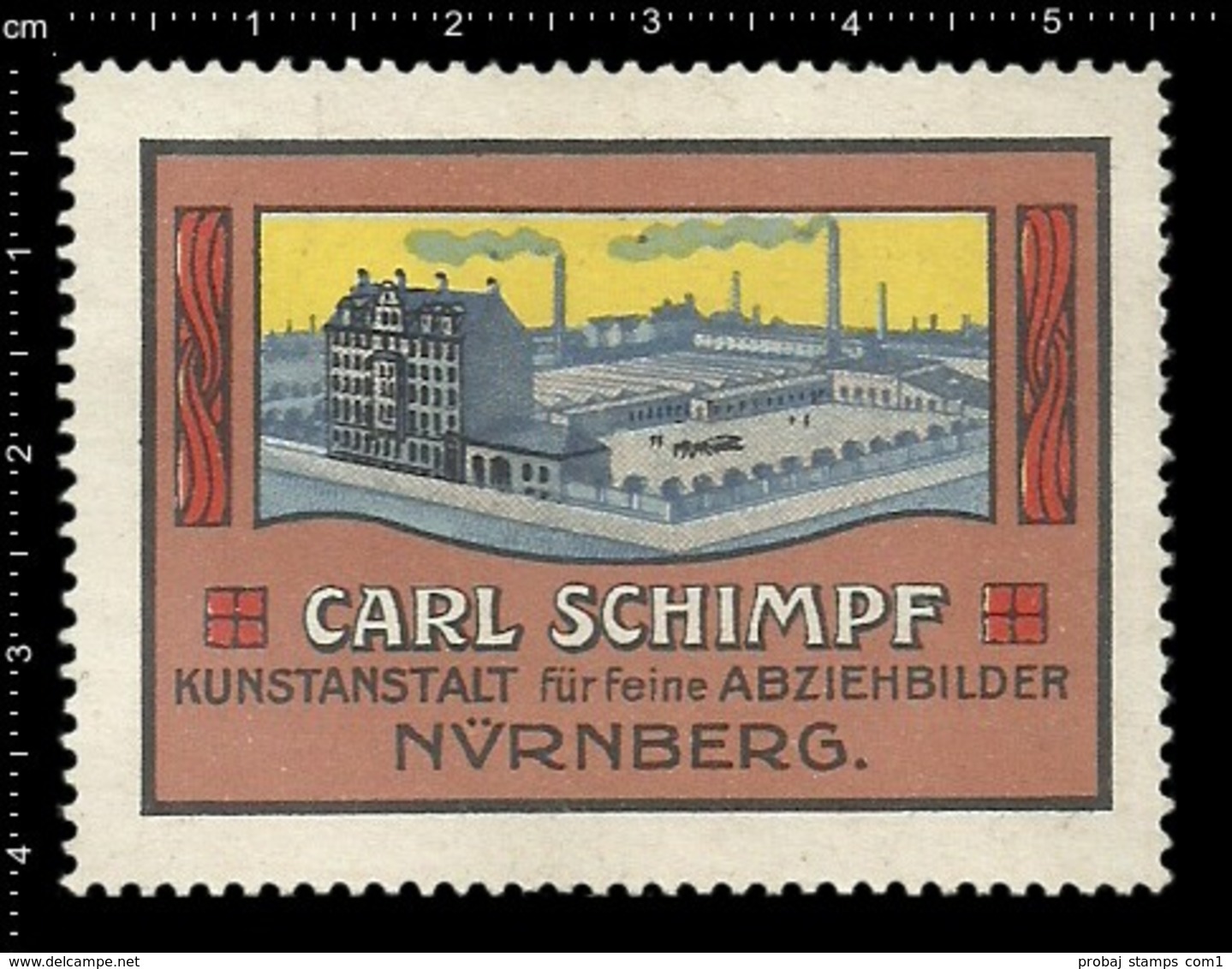 Old Poster Stamp Cinderella Reklamemarke Erinnofili Vignette Carl Schimpf Nürnberg Nuremberg Fabrik Factory Kunstanstalt - Cinderellas