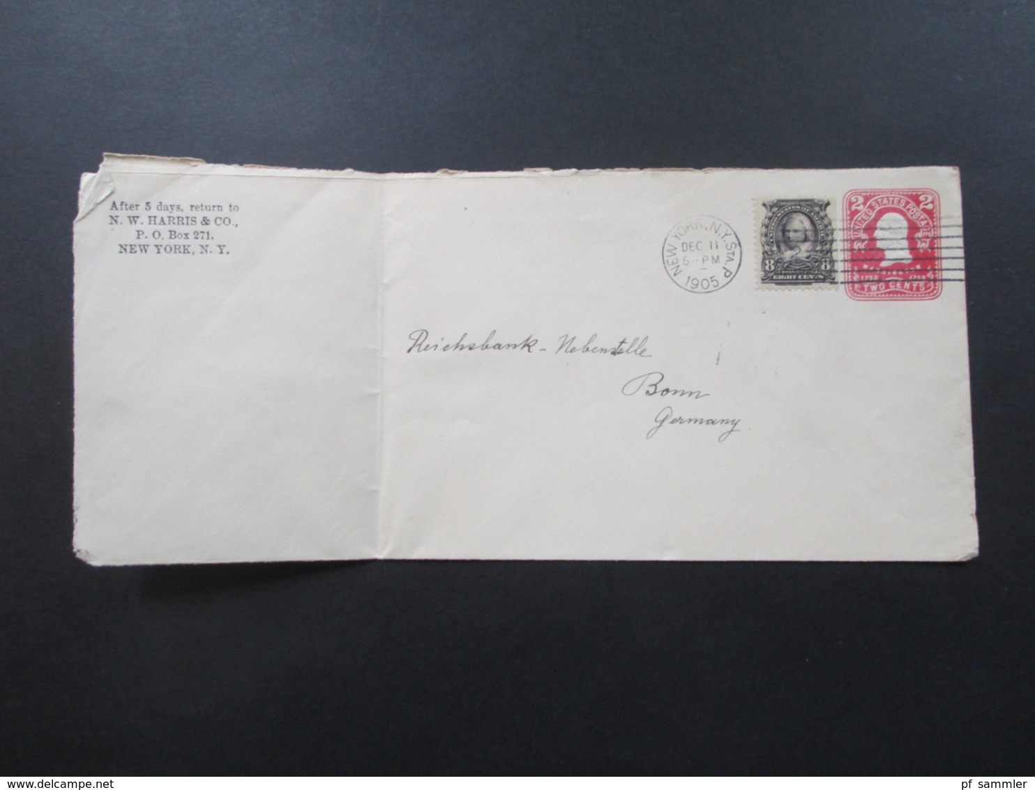 USA 1905 GA Umschlag Mit Zusatzfrankatur Nr. 144 Rechts Ungezähnt Martha Washington Brief Nach Bonn Mit Ak Stempel - Storia Postale