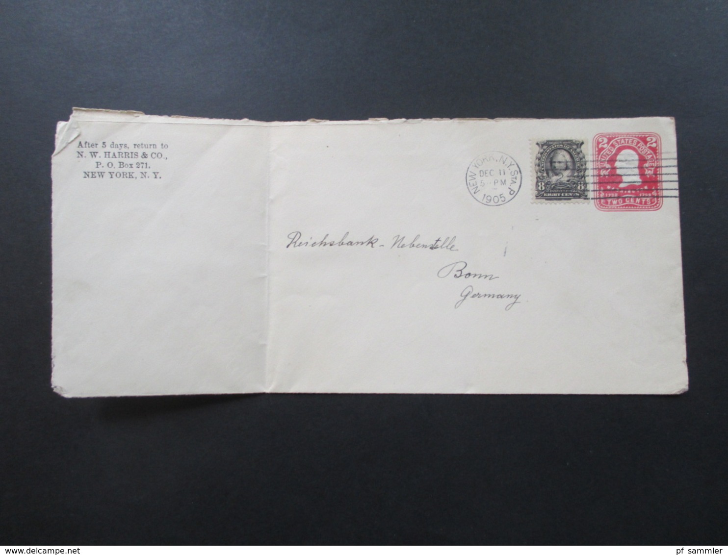 USA 1905 GA Umschlag Mit Zusatzfrankatur Nr. 144 Rechts Ungezähnt Martha Washington Brief Nach Bonn Mit Ak Stempel - Covers & Documents