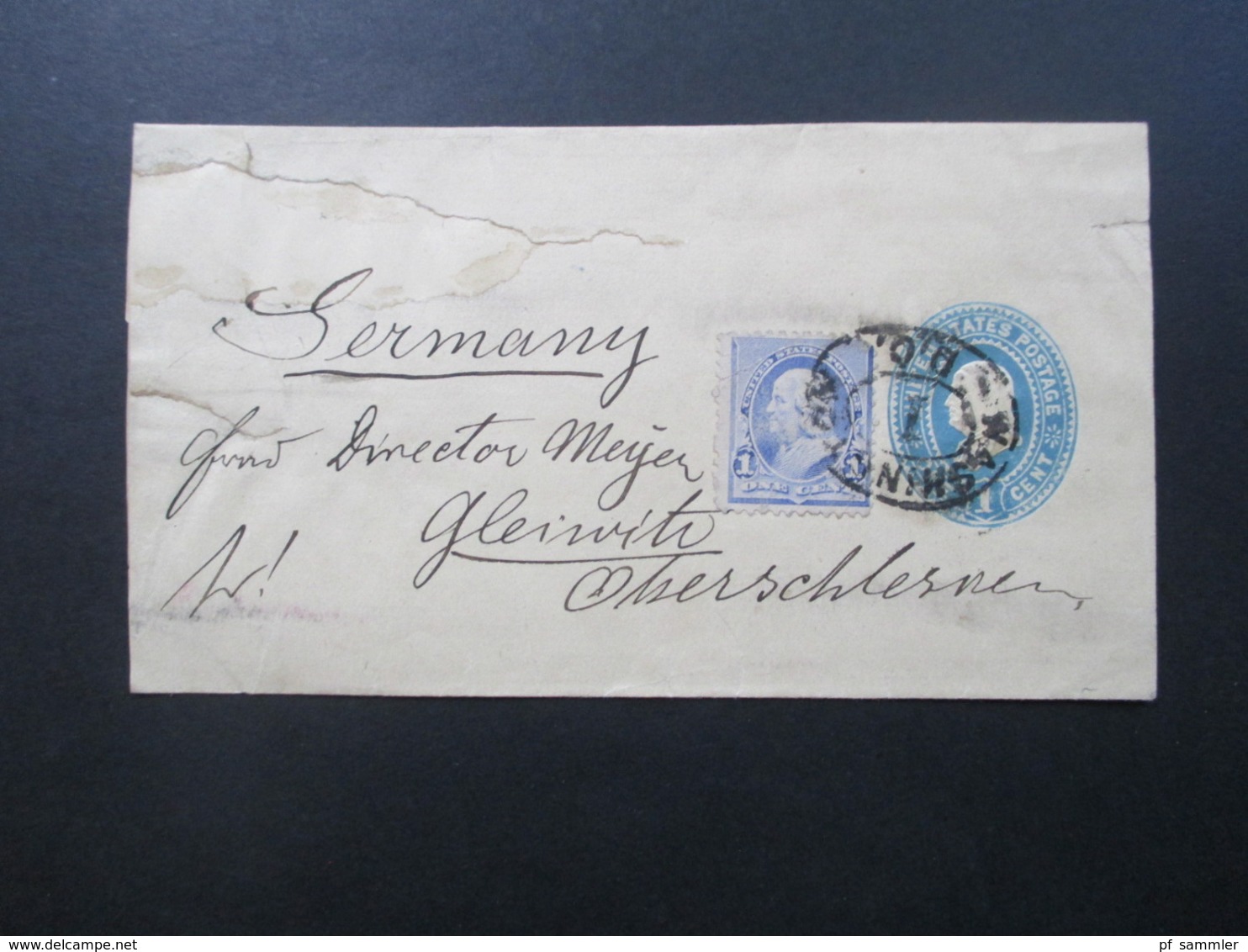 USA Um 1895 Streifband Mit Zusatzfrankatur 1 Cent Nach Gleiwitz Oberschlesien An Direktor Meyer - Storia Postale