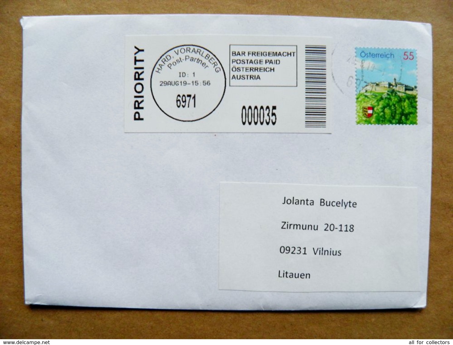 Cover Austria Atm Stamp Label 2019 Castle - Briefe U. Dokumente